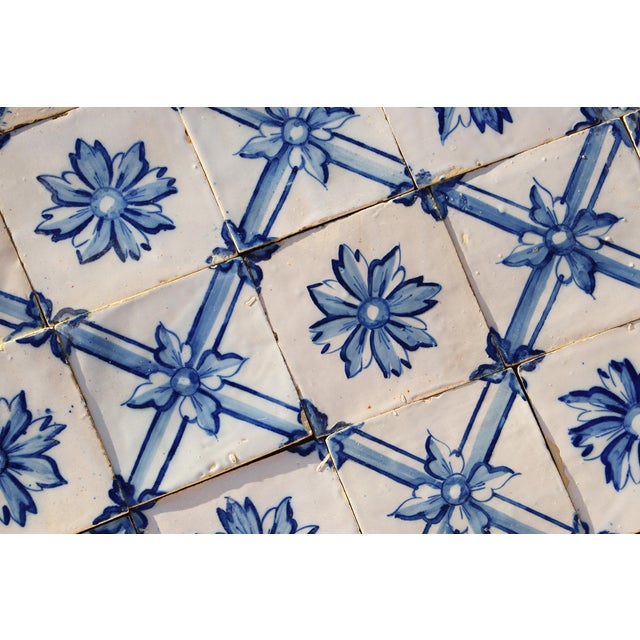 Blue Rare 19th Century Antique Tiles Floral Blue & White Set of Fifty Portuguese For Sale - Image 8 of 18
