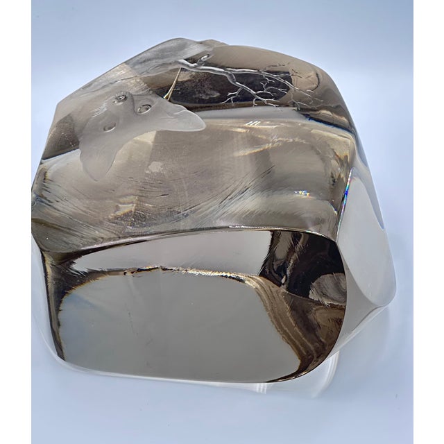 1980s MCM Strpmbergshyttan Studio Art Engraved Fox Glass Iceberg Sculpture Decor For Sale - Image 5 of 7