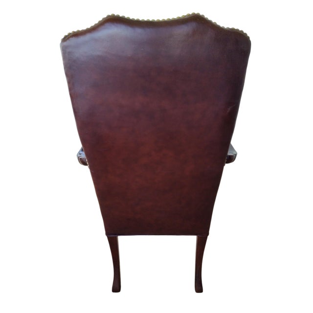 Wood Burgundy Naugahyde Queen Anne Open Armchair - Late 20th Century For Sale - Image 7 of 11