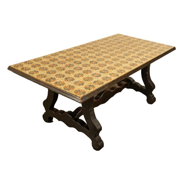 Antique Spanish Colonial Hacienda Walnut Talavera Tile Top Table Six Chairs 1890 For Sale - Image 15 of 17