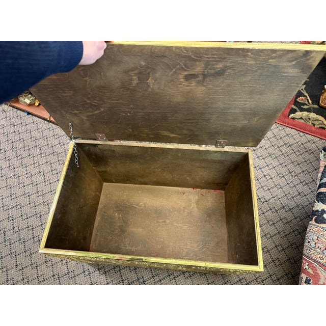 1950s 1950s Brass English Trunk Repousse Colonial England Blanket Chest For Sale - Image 5 of 5