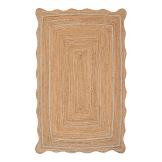 Light Blue Natural Jute Wave Scallop 12x15Ft. For Sale