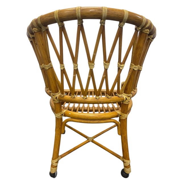 Late 20th Century Vintage McGuire Rattan Barrel Chairs on Casters – Set of 4 For Sale - Image 5 of 12
