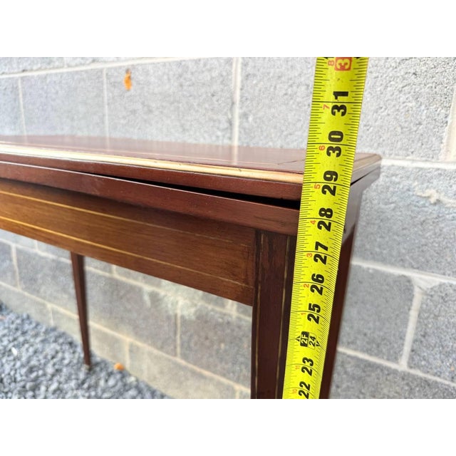 Antique Federal Style Petite Sized Inlaid Flip Top Game Console Table For Sale - Image 11 of 18