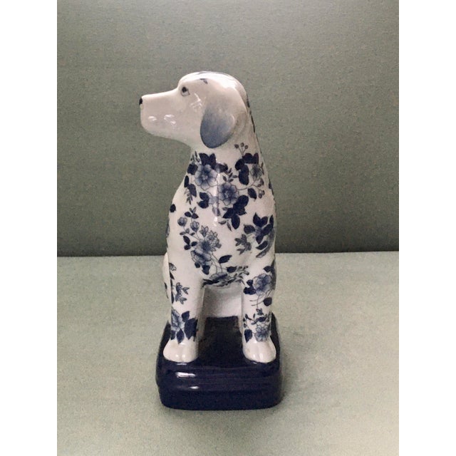 White Vintage Mid 20th Century Blue & White Floral China Dog For Sale - Image 8 of 9