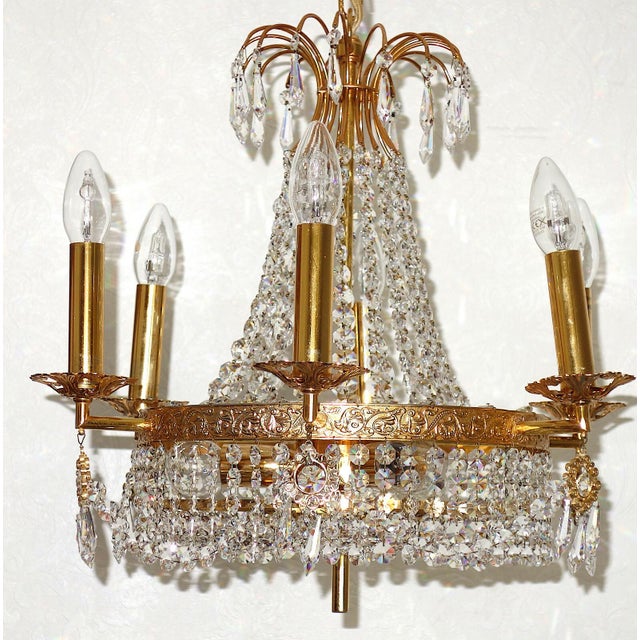 Brass Lead Crystal Nine-Light Chandelier from Palwa, 1950s For Sale - Image 13 of 13