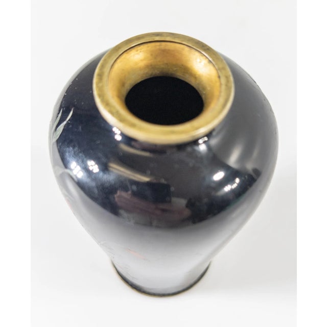 20th Century Japanese Cloisonne Enamel Vase With Silver Wire Lillies For Sale - Image 10 of 12