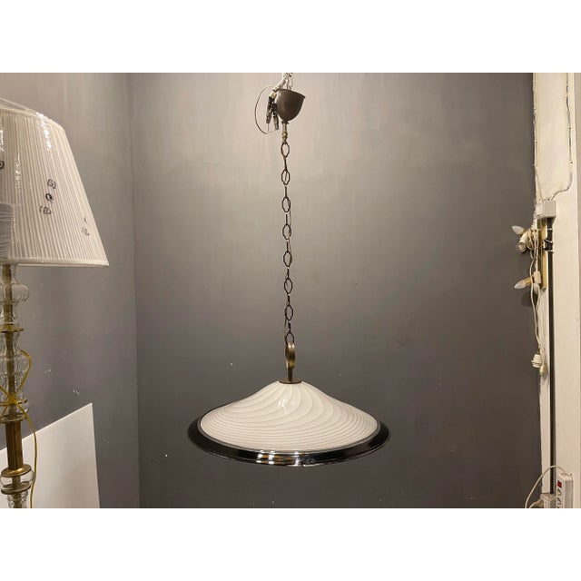 Paolo Venini Italian Black and White Light Pendant in Murano Glass For Sale - Image 4 of 12