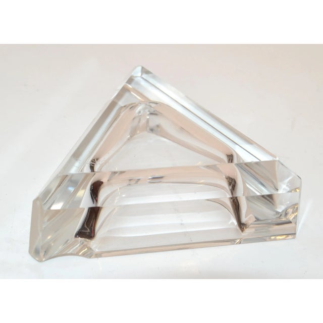 Ceska Crystal Prism Cut Triangle Ashtray Beveled Edges Art Deco Bohemian Glass For Sale - Image 10 of 13