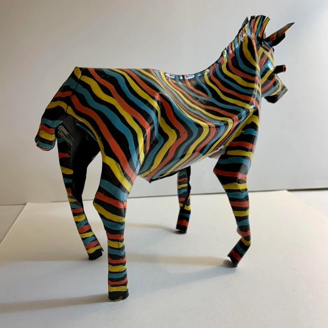 1980s Vintage Folk Art Painted Zebra Figure For Sale - Image 4 of 8