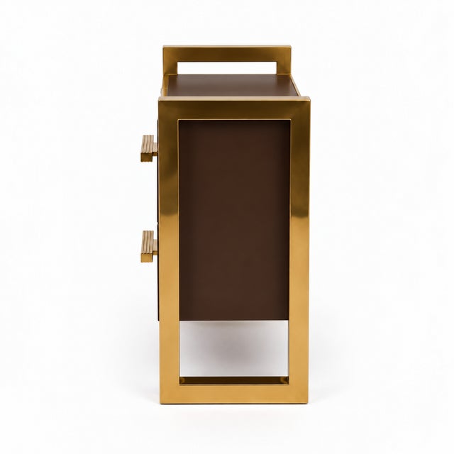 Chocolate Brown Glass Bedside Cabinets with Brass Frames from Justfurnituress SRL, Set of 2 For Sale - Image 4 of 10