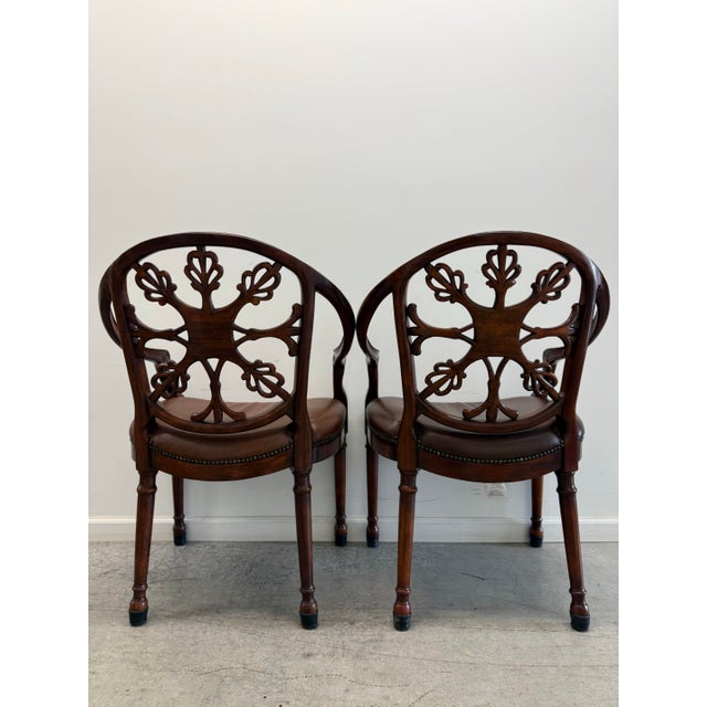 Pair of Theodore Alexander Regency Style Mahogany Armchairs With Leather Seats For Sale In Nashville - Image 6 of 16