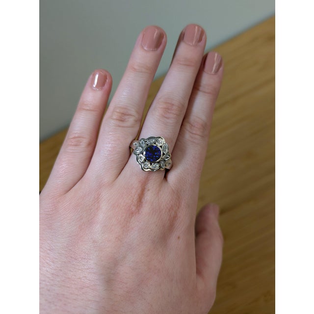 2.13cts Round Ceylon Sapphire and Natural Diamond Ring in Solid 14k White Gold, Size 6.75 For Sale - Image 4 of 9
