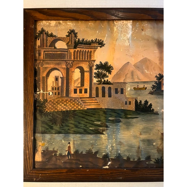 19th Century Gouache on Paper Painting of Italian Architecture $ People by a River For Sale - Image 4 of 10