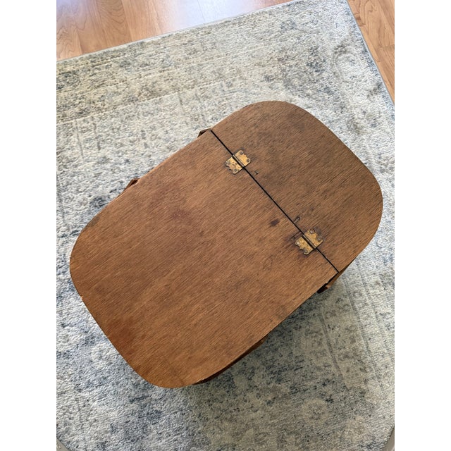 Vintage Large Woven Splint Wood Picnic Basket Double Swing Handle For Sale - Image 13 of 13
