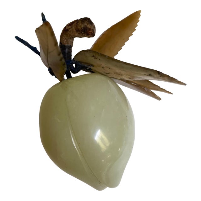 Mid 20th Century Asian Carved Green Jade Plum/Peach Hard Stone Fruit Carved Leaves For Sale