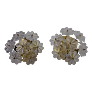 Brass and Crystal Glass Flower Sconces by Ernst Palme for Palwa, 1960s, Set of 2 For Sale