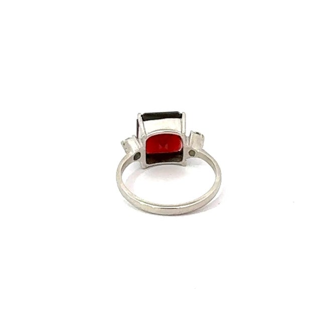 Art Deco Style Asscher Cut Garnet 925 Silver Statement Ring With Zirconia - Size 8 For Sale - Image 11 of 15