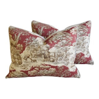 Woodland Nature Toile Deer Feather/Down Pillows 24" X 18" - Pair For Sale