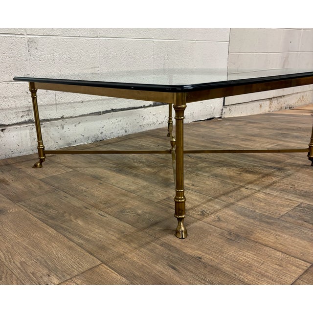 Labarge Vintage Mid Century Hollywood Regency Labarge Style Brass and Glass Table For Sale - Image 4 of 12
