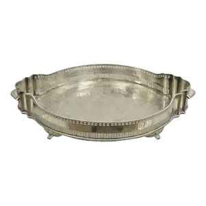 Late 20th Century English Victorian Style Oval Raised Gallery Silver Plated Centerpiece Tray