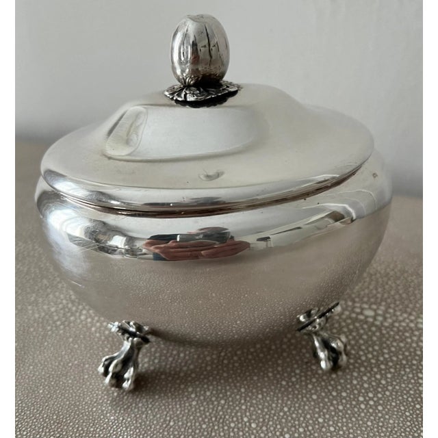 Metal Silver Plate Hinged Oval Box on Claw Feet For Sale - Image 7 of 10