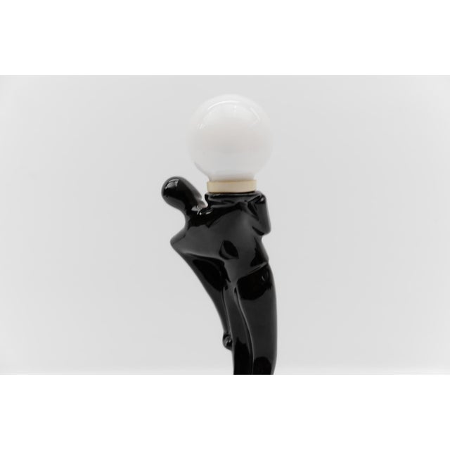 Metal Ceramic Art Deco Waiter Table Lamp with a Milk Glass Ball Shade, Italy, 1960s For Sale - Image 7 of 10