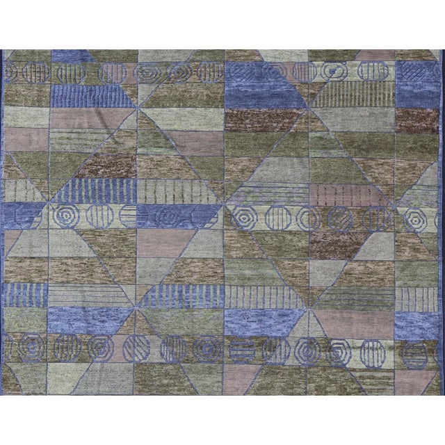 Large Piled Scandinavian Sub-Geometric Modern Rug by Keivan Woven Arts. Measures 10'1 x 14'0 Country of Origin: India;...