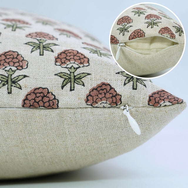 Not Yet Made - Made To Order Fabdivine Handmade Block Print Pure Linen Pillow Covers 18x18 Inches – Strawberry Floral Cushion For Sale - Image 5 of 9
