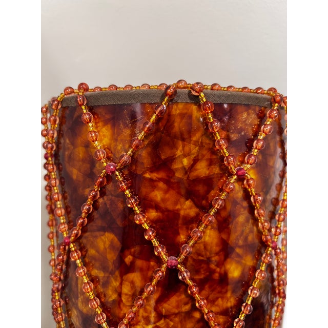 Vintage Brown Mica Drum Beaded Boudoir Parlor Lamp Shade For Sale In Charlotte - Image 6 of 10