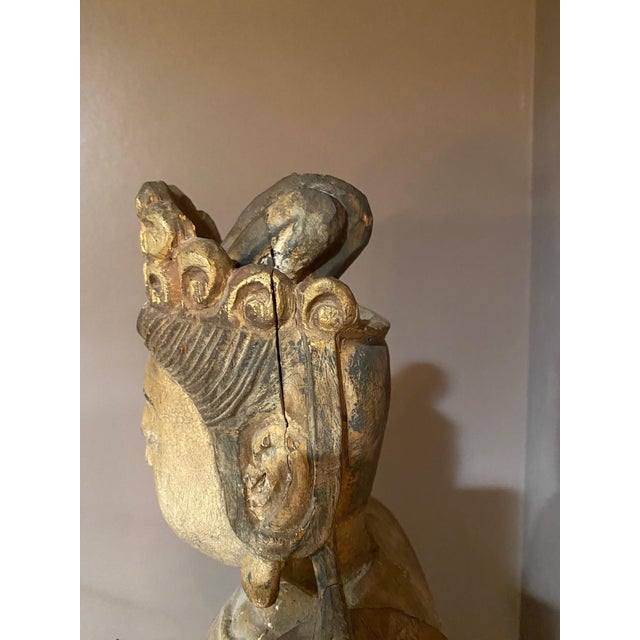 Hand‑Carved Wooden Guanyin / Bodhisattva Statue – 28” Vintage Asian Figure For Sale In Phoenix - Image 6 of 12