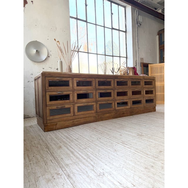 Antique Double-Sided Shop Counter with Marble Top, 1900s For Sale - Image 6 of 18