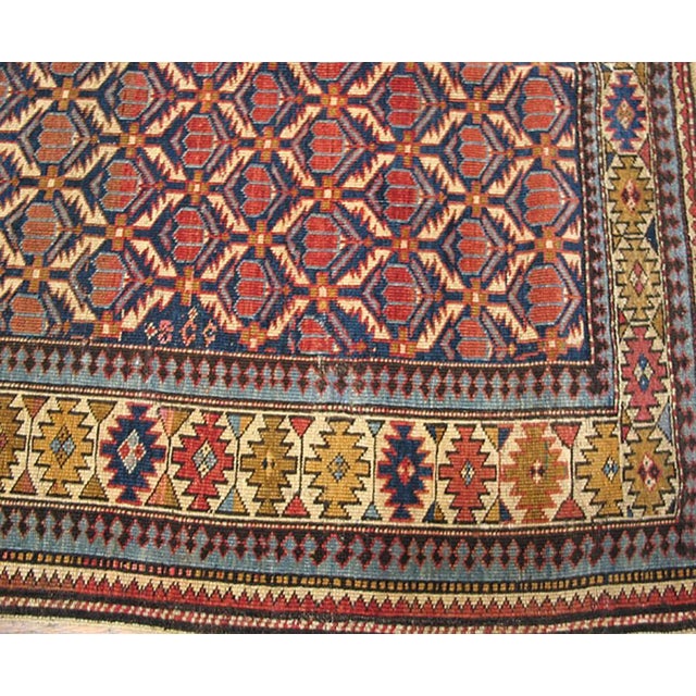 1900s Blue Navy Diamond Antique Caucasian Shirvan Rug 4' X 4'8" Handknotted Wool Carpet For Sale - Image 9 of 9