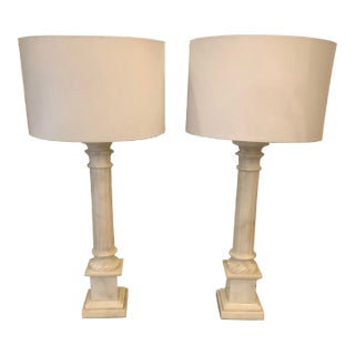 Large Carved White Marble Lamps -A Pair For Sale