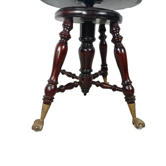 Brown Antique Victorian Style Adjustable Piano Stool With Glass Ball-and-Claw Feet For Sale - Image 8 of 16