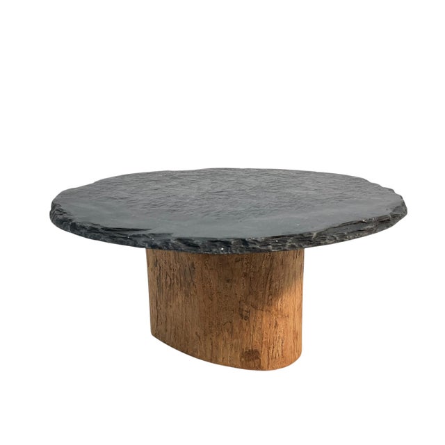 Late 20th Century Soapstone Cake Dessert Plate With Natural Wood Base For Sale - Image 6 of 11