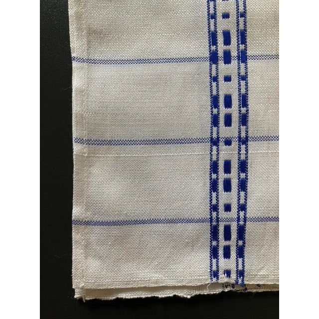 Blue and White Folk Hand-Woven Linen Picnic Napkin, Circa Mid 20th Century For Sale - Image 12 of 12