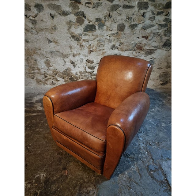 Vintage Leather Club Chair, France, 1940s-1950s For Sale - Image 9 of 18