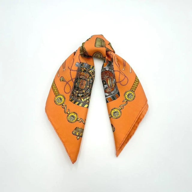 20th Century Classic Orange Silk Carrè Scarf "Les Tambours" by Hermes For Sale - Image 10 of 13