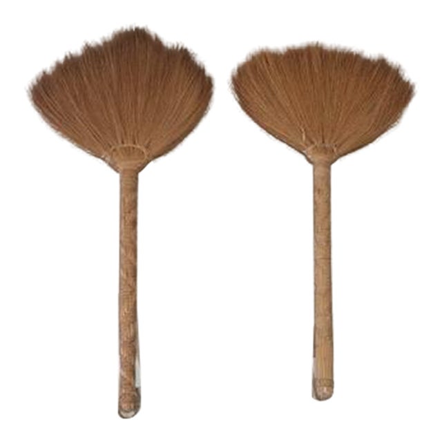 Pair of Vintage Bamboo Hand Brooms For Sale