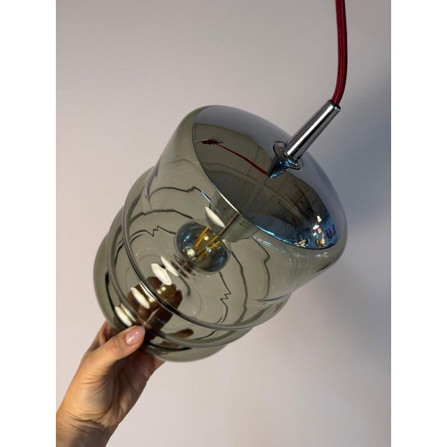 Gray Hanging Lamp in Smoked Glass and Chrome from Peill & Putzler For Sale - Image 8 of 11
