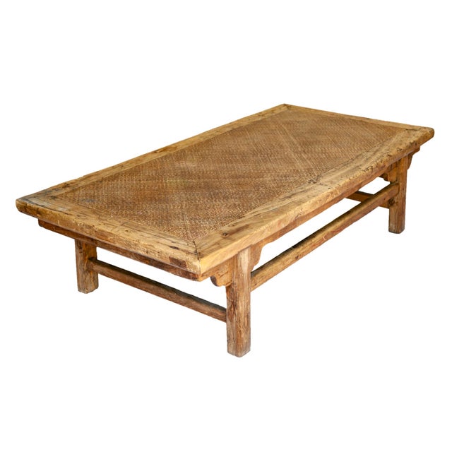 Chinese Daybed/Coffee Table With Rattan Inlaid Surface Elm Wood Chairish