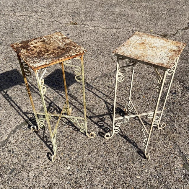 Metal Side Tables of Victorian Style Reclaimed Embossed Metal Celling Tin - Pair For Sale - Image 9 of 9