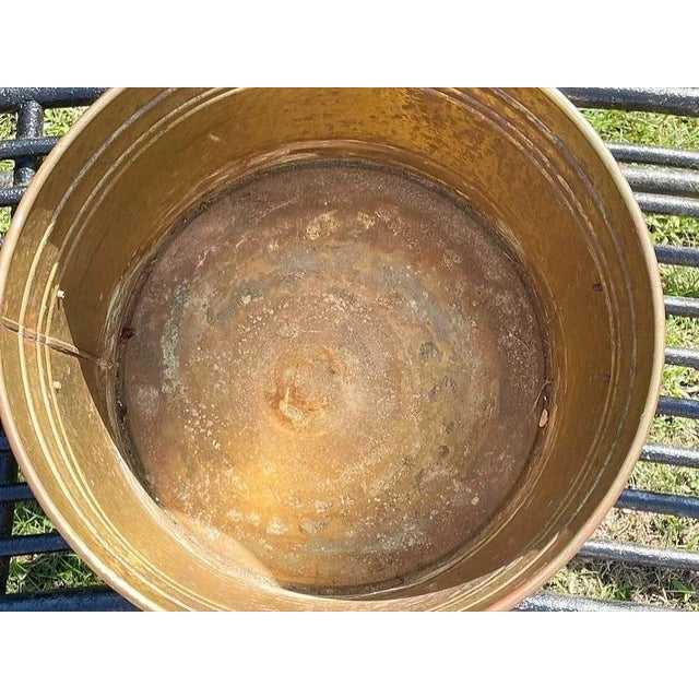 Large Vintage Single Seam Hammered Brass Planter With Lion Heads For Sale - Image 9 of 10