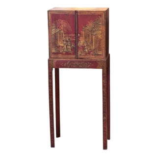 19th Century Red Chinoiserie Painted Cabinet on Stand For Sale