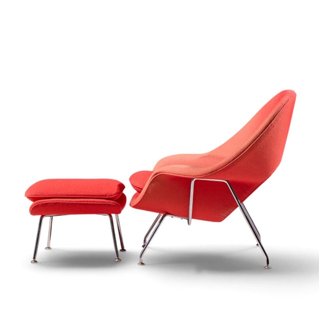 Metal Eero Saarinen for Knoll Mid Century Medium Womb Chairs - Pair With Ottoman For Sale - Image 7 of 13