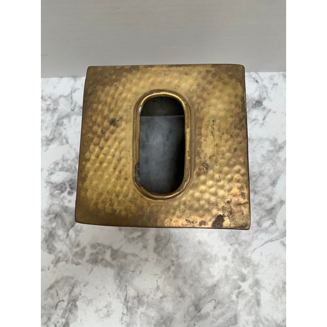 Metal Vintage Hammered Brass Tissue Box Cover With Brazilian Agate Stone For Sale - Image 7 of 9