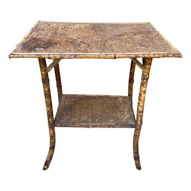 19th C Scorched Tortoise Bamboo Entry Console Table For Sale