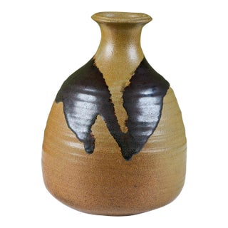 Large Hand-Thrown Stoneware Drip Glaze Vase For Sale