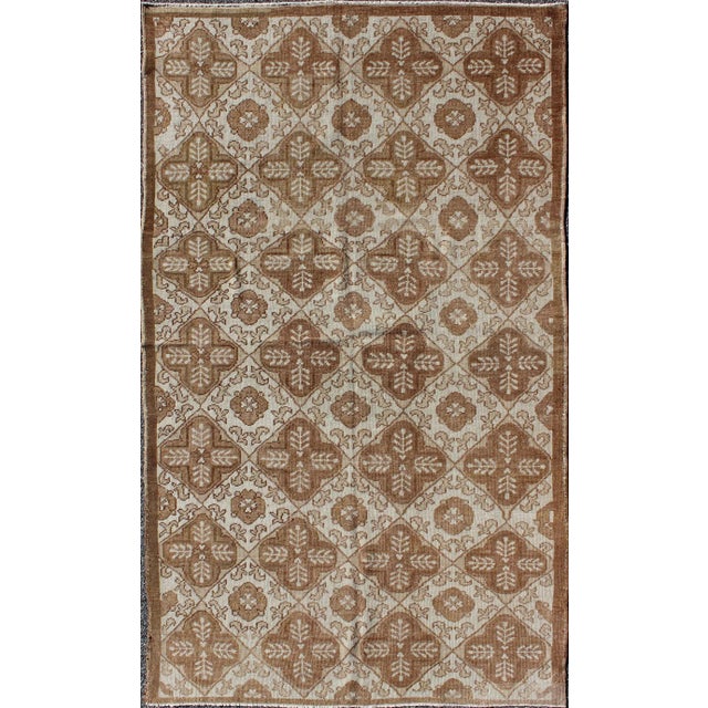 Brown All-Over Blossom and Palmette Design Vintage Turkish Oushak Rug in Brown Tones For Sale - Image 8 of 8